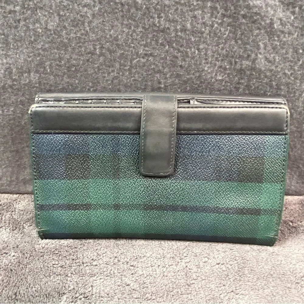 Ralph Lauren Bifold Wallet checkbook ID Card Credit Card Logo Navy Green Leather